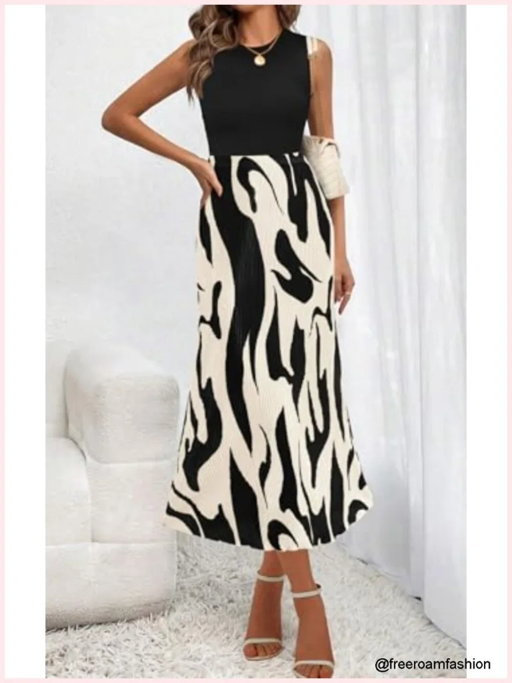 Graphic Print High Waist Plisse Midi Skirt with Ruffle Hem